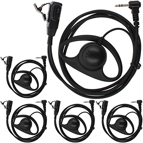 Tenq® 5pack D Shape Earpiece Headset PTT for Motorola Talkabout Cobra Two Way Radio Walkie Talkie 1pin