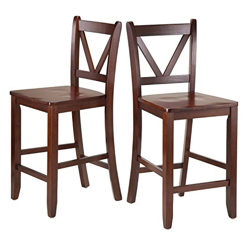 Winsome Victor 2-Piece V-Back Counter Stools, 24-Inch, Brown