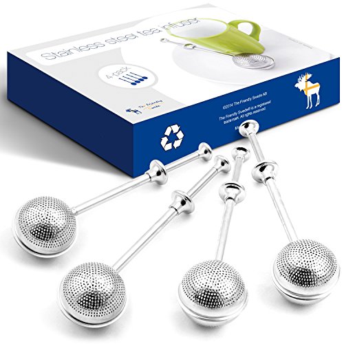 The Friendly Swede Long Handle Tea Infuser, Set of 4 Stainless Steel Tea Ball Strainers