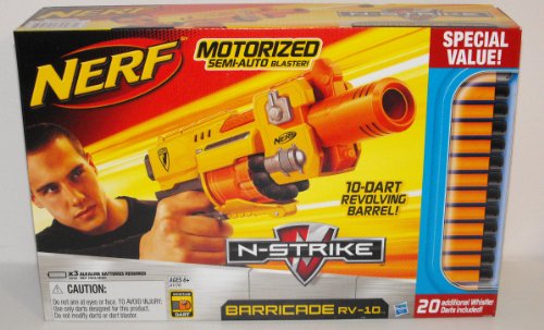 Nerf N-Strike Barricade RV-10 Motorized Semi-Auto Blaster with 30 Whistle Darts