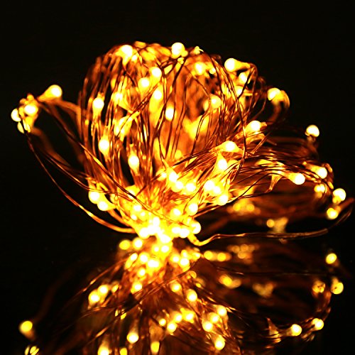 LED String Lights, Abestbox [Solar Powered] 33ft 100 LEDs [IP65 Waterproof] Outdoor Starry String Light Copper Wire Ambiance Lighting, Warm White