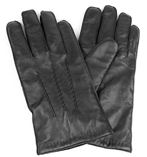 Men's Genuine Leather Winter Gloves Wool Lining Straight Wrist Design - Full Touchscreen Texting Ability