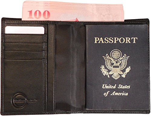 Travel Wallet and Passport Cover -RFID Blocking, Black Leather Ideal for Men or Women