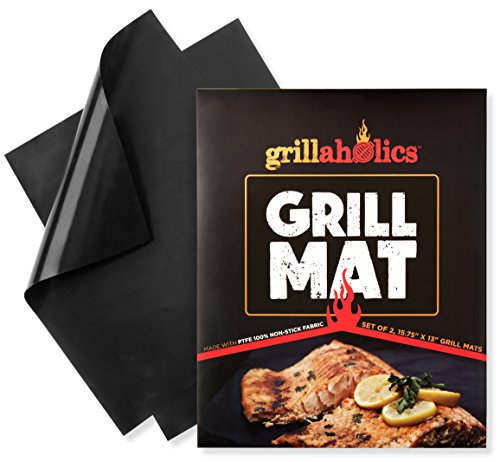 Grill Mat by Grillaholics - Lifetime Guarantee - Set of 2 Mats - Best in Grill Accessories - FREE Bonus - Reusable and Dishwasher Safe - Heavy Duty Nonstick BBQ Grilling Surface for Gas, Charcoal, and Electric Grills