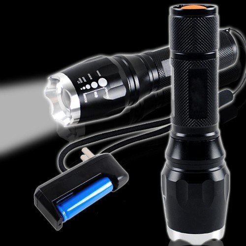 CVLIFE 1800 Lumen CREE XM-L T6 LED Flashlight Adjustable Focus with Free Rechargeable 18650 Battery