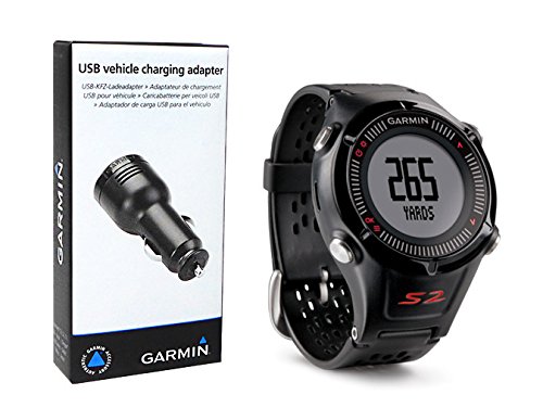 Garmin Approach S2 Golf GPS Watch with USB Car Charge Adapter (Black)