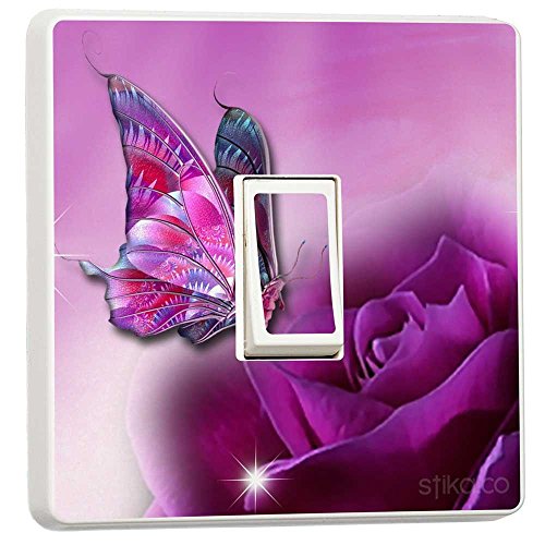 Purple Butterfly and Rose Light switch sticker vinyl by stika.co