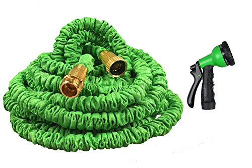 The Fit Life New Expandable Hose 100 Feet Strongest Magic Garden Hose Extra Strength Fabric Durable Double Layer Latex Free Spray Nozzle 3/4 USA Standard Green 100ft