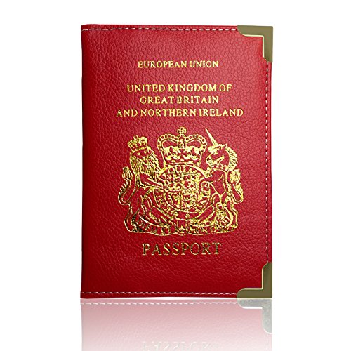 Passport Holder For UK And European Passport Protector Cover Wallet PU Leather by Lizzy® (Red)