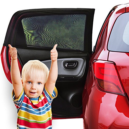 Car Window Shade (2 Pack) - Car Sun Shade Baby with UV Protection for Your Kids, Dog - Car Window Sun Cover Without Clings or Suction Cups - Fits Most Cars - 100% Money Back Guarantee