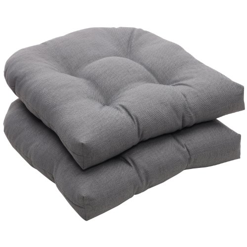 Pillow Perfect Indoor/Outdoor Gray Textured Solid Wicker Seat Cushions, 2-Pack