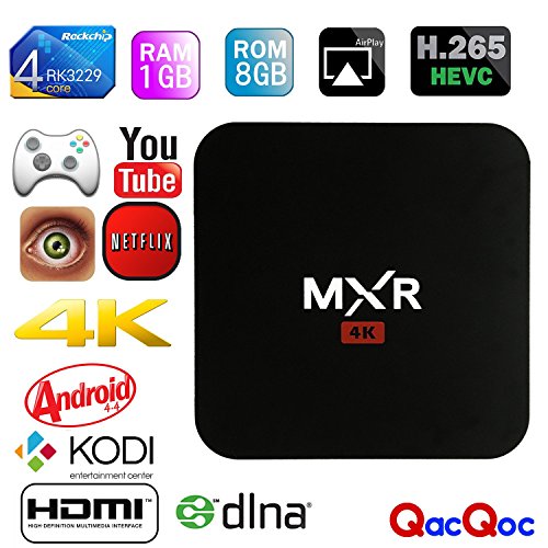 QacQoc MXR MXQ 4K Quad Core Android 4.4 Tv Box RK3229 with 1G / 8G Wifi Kodi 15.2 Fully Loaded Support H.265 Video Decoder LAN Miracast Video Playback Streaming Media Player