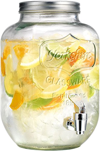 Palais Glassware® High Quality Clear Mason Jar Beverage Dispenser - Traditional Tin Screw Off Lid - 1 Gallon Capacity -