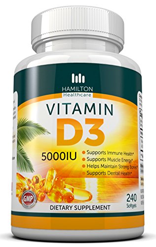 Vitamin D3 5,000 IU 240 Softgels By Hamilton Healthcare, All Natural, Effective and Safe Supplement That Supports Bone, Muscle, Breast, Prostate, Dental As Well As the Immune System