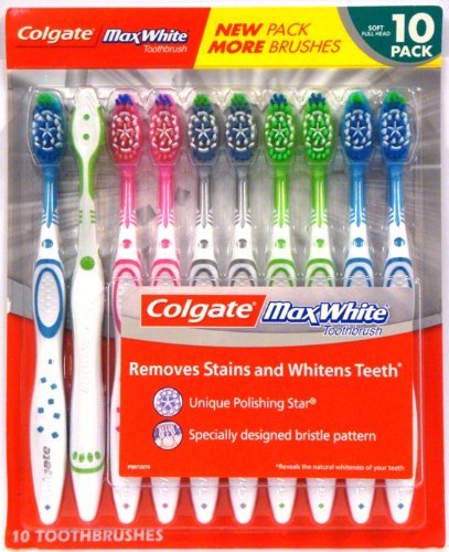 Colgate MaxWhite Toothbrush Full Head, Soft, 10-count Package