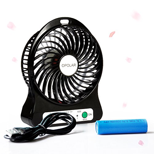 OPOLAR F101 Portable Rechargeable Fan, Mini USB fan with 1800mAh Lithium Battery, Desk Tabletop Fan, Battery Powered Fan, Personal Fan, Small Travel Fan, Outdoor Fan, 3 Speeds, with Night Light-Black