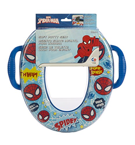 Marvel Ultimate Spiderman Potty Seat - Padded, Soft and Durable - For Regular and Elongated Toilets - Removable Cushion for Easy Cleaning - Firm Grip Handles - Blue
