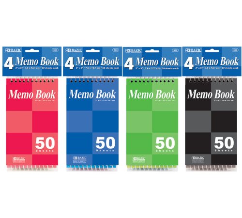 BAZIC 50 Sheets 3 X 5 Top Bound Spiral Memo Books (4/Pack)
