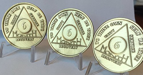 Set of 3 AA 6 Month Bronze Anniversary Sobriety Medallions Serenity Prayer