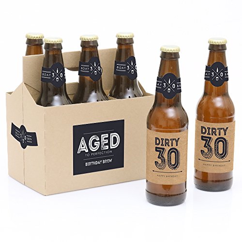 30th Milestone Birthday - Dashingly Aged to Perfection - Beer Bottle Labels with Carrier - Set of 6