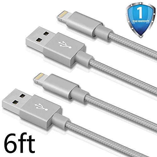 Airsspu Lightning Cable,2Pack 6FT Extra Long USB Cable Nylon Braided Lightning Sync and Charging Cord for iPhone 5/5S/5C/SE 6/6S 6 Plus/6S Plus 7/7 Plus, iPad mini/Air/Pro iPod touch/nano 7 (Gray)