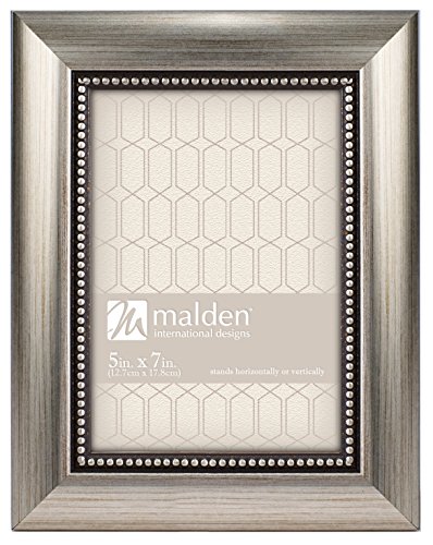 Malden International Designs Champagne Beaded Pewter Picture Frame, 5 by 7-Inch, Silver