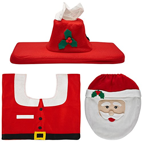Christmas Happy Santa Toilet Decor Seat Tank Tissue Cover and Rug Set for Christmas Decor
