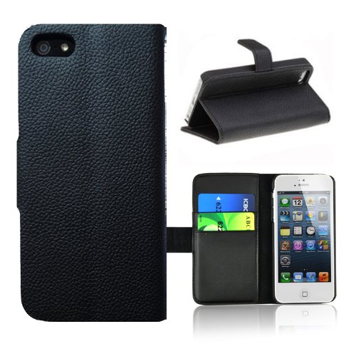 Maxboost iPhone 5S Wallet Case / iPhone 5 Wallet Case [Black] - Leather Flip Card Wallet Case for iPhone 5S - Compatible to Any Version of Apple iPhone 5S and iPhone 5