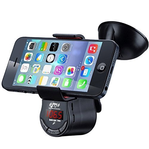 Start Sjsw® FM Transmitter With Phone Holder - Universal Wireless FM Transmitter - Music To Car Radio, Hands Free Calls, 360° Rotation, Super Suction - iPhone 6/5/4, Samsung & All Smartphones
