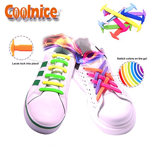 Coolnice® No Tie Shoelaces for Adults DIY 16pcs - Environmentally safe silicone - Lazy Shoestrings - Color of Black