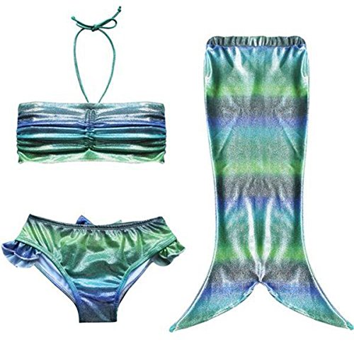 PGXT Girl Kids Mermaid Tail Bikini Bathing 3PCS Swimsuit Beach SwimWear