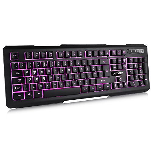 DBPOWER 7 Colors Backlit Gaming Keyboard, LED Illuminated USB Wired Computer Keyboard UK Layout, Black