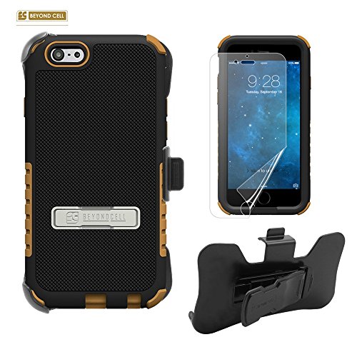 Spots8® for iPhone 6 case holster iPhone 6S holster case 3 in 1 Bundle, Dual Layer Protective Case Built in Stand, 1 HD Screen Protector,1 Holster Belt Clip - Black & Brown