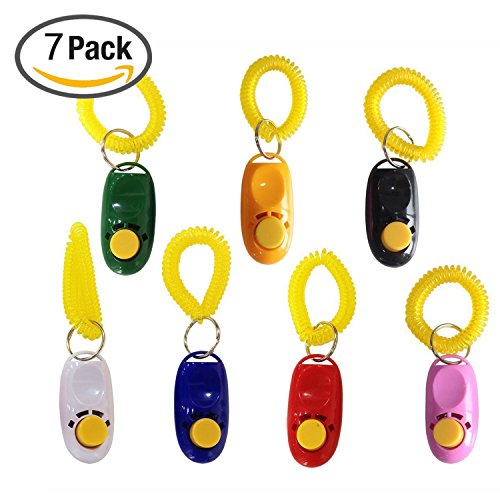 Pet Training Clicker with Wrist Strap - Set of 7, Train Dog, Cat, Horse, Pets with Button Presses Easily, Good Sound, Fits Nicely in Your Hand by Ecocity (Multi-colors)