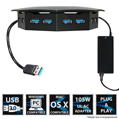 OctoFire 8-Port 96 Watt (2.4 Amps per port) USB 3.0 (5 Gbps) Powered Hub for Windows, Mac & Linux. Charges iPad/iPhone/Android Device while Data Syncing at fastest speed (8 x 2.4 Amps) [Model:AC112]