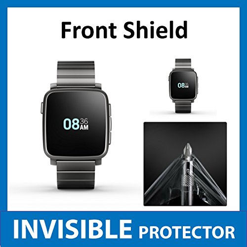 Pebble Time STEEL Smart Watch Front INVISIBLE Screen Protector Film (Front Shield included) Military Grade Protection Exclusive to ACE CASE