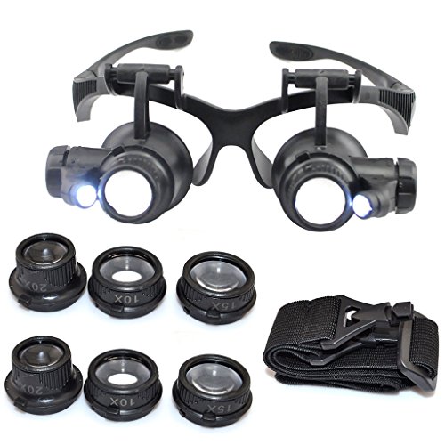 iKKEGOL 10X 15X 20X 25X LED Double Eye Jeweler Watch Repair Magnifying Glasses Loupe Magnifier 9892G