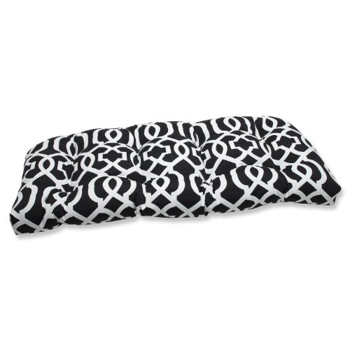 Pillow Perfect Outdoor New Geo Wicker Loveseat Cushion, Black/White