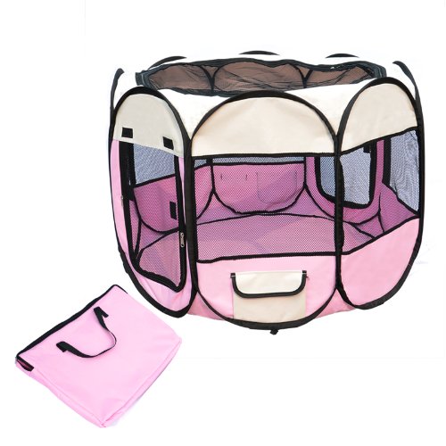 Pink Pet Tent Exercise Pen Playpen Dog Crate XS