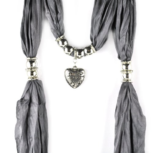 HUAN XUN High Quality Heart Charm Jewelry Beads Scarf Grey Color