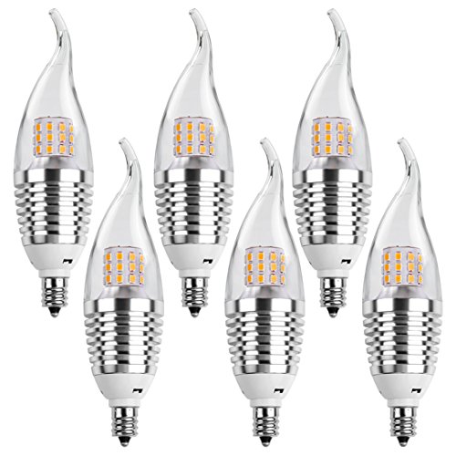 LEDMO® (6 Pack, Flame Tip) LED Candelabra Bulb, 7W E12 Base, Warm White 2800K LED Candle Bulbs, 60 Watt Incandescent Bulb Equinalent, 630 Lumens LED Bulb Lights, Non-dimmable Chandelier
