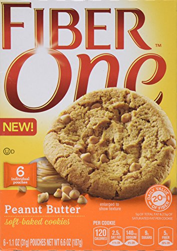 General Mills, Fiber One, Cookies, 6 Count (0.92oz Each), 6.6oz Box (Pack of 3) (Choose Flavors Below) (Peanut Butter Soft Baked Cookies)