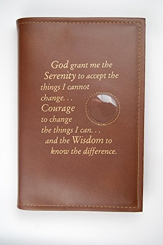 Alcoholics Anonymous AA Big Book Cover Serenity Prayer & Medallion Holder Brown