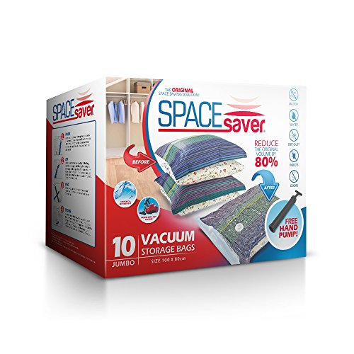 SpaceSaver Premium Jumbo Vacuum Storage Bags (80% More Storage Than Leading Brands) Free Hand Pump For Travel!