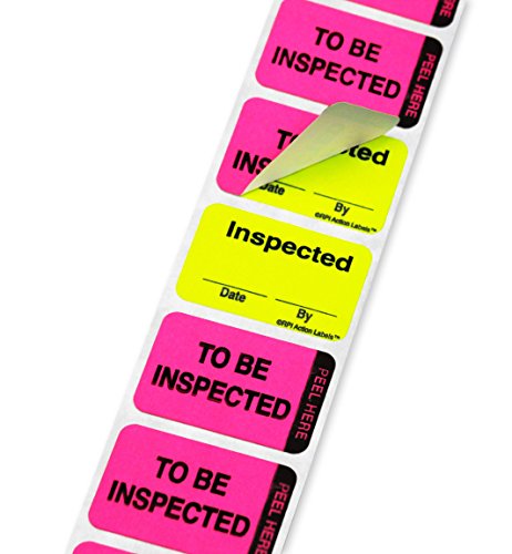 To Be Inspected/ Inspected - Peel Off, Double Layer QC Action Label | Removable Adhesive, 1 x 1-1/2 | 250 per Dispenser Box, Fluorescent Pink/ Yellow