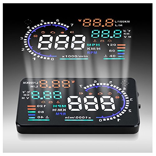 ZXLine A8 5.5 inches HUD Head Up Colorful Multifunction Display with OBD2, KM/h MPH RPM Speeding Warning