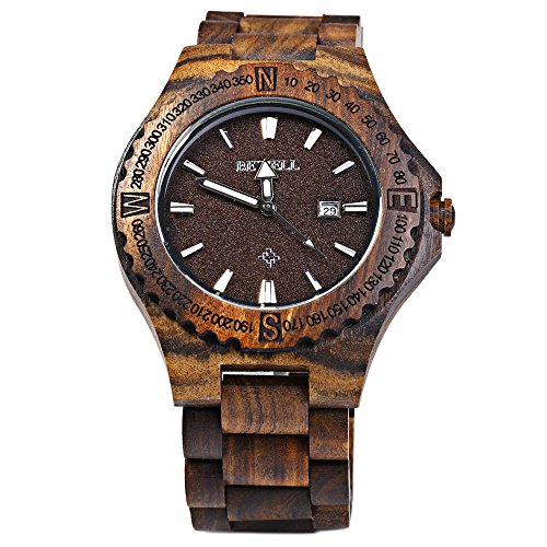 Generic Men Wooden Bangle Quartz Watch with Calendar Display(Ebony Wood)