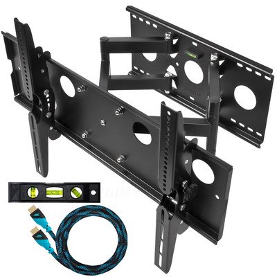 Cheetah Mounts Plasma LCD Flat Screen TV Articulating Full Motion Dual Arm Wall Mount Bracket For 32-65 Displays Up To 165LBS With 10' High Speed HDMI Cable With Ethernet Fits Up To 24 Studs