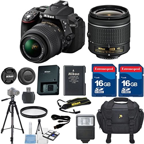 Nikon D5300 DSLR Camera Body w/ Nikon 18-55mm VR Lens +HD U.V. Filter +6pc Starter Kit +2pcs 16GB Commander Extremespeed Memory Cards +Accessory Kit - International Version