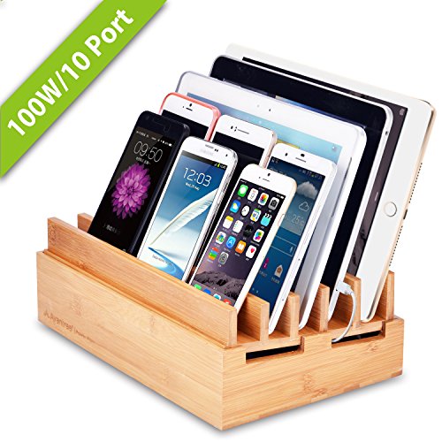 Avantree 100W 10 Ports Bamboo Desktop Multi Devices Fast Charging Station with Type C & Quick Charge 3.0 Charger for iPad, iPhone etc. - PowerPlant